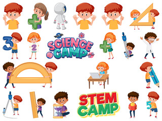 Poster - Set of children with education objects isolated