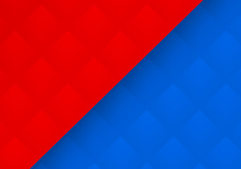 Poster - 3d rendering. Red square grid pattern paper on blue wall design background.