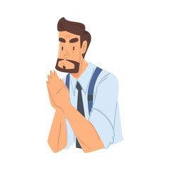 Sticker - Businessman Holding Palms in Prayer, Office Worker Character in Formal Style Clothes, Business Avatar Cartoon Style Vector Illustratio