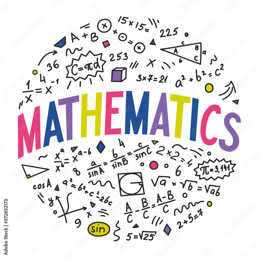 Mathematics. School subjects. Maths doodle with hand drawn lettering ...