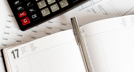 Poster - Documents about business charts ,graph analysis with pan, diary and calculator