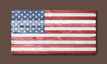 Happy Presidents' Day Typography. American Flag Painted On Wood Background Banner. 18th February American Holiday