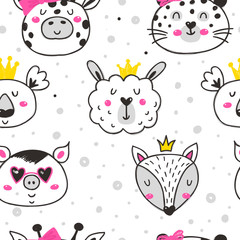 Wall Mural - Childish seamless pattern with cute animals