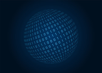 Poster - Digital binary code sphere. Blue background. Vector illustration.