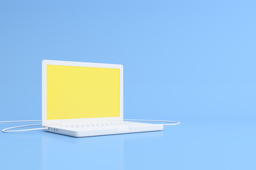 Poster - 3d render of blank yellow screen laptop on blue background.
