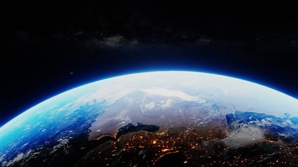 Wall Mural - planet earth from outer space spinning in the cosmos. 3d render animation. nasa images. world globe 