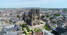 France, Marne, Reims, Aerial View Of Notre-Dame De Reims Cathedral, Listed As World Heritage By UNESCO