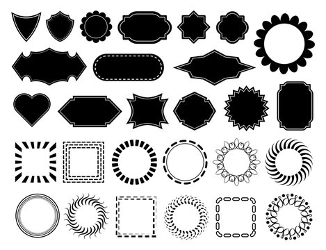 Design elements, different flat shapes for text overlay, blank text frames, isolated on white background.