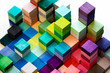 Spectrum of stacked multi-colored wooden blocks. Background or cover for something creative, diverse, expanding, rising or growing. 