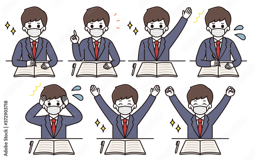 男子学生 マスク 勉強 イラスト セット Stock Gamesageddon