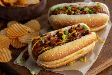 Wall Mural - Chili Dog With Cheese and Onions