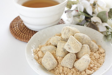 Wall Mural - Japanese food, Kinako soy powder candy on dish