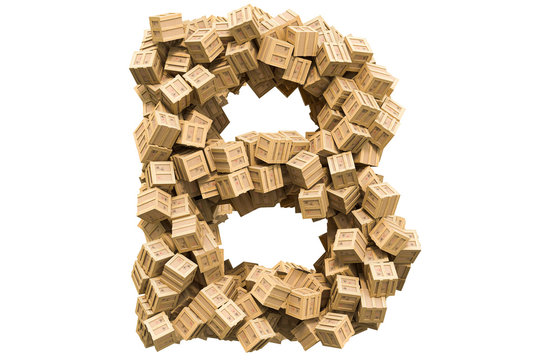 Letter B from wooden boxes. 3D rendering