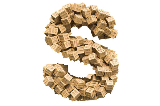Letter S  from wooden boxes. 3D rendering