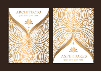 White and gold vintage greeting card design. Luxury vector ornament template. Great for invitation, flyer, menu, brochure, postcard, background, wallpaper, decoration, packaging or any desired idea.