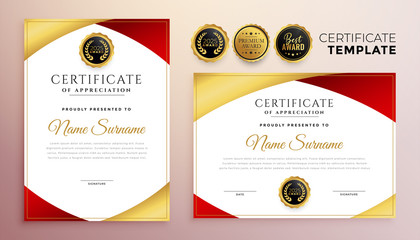 Sticker - red and gold multipurpose certificate template design