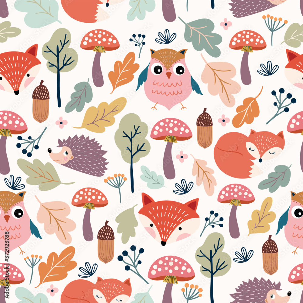 Autumn seamless pattern with seasonal design, hand drawn elements on ...