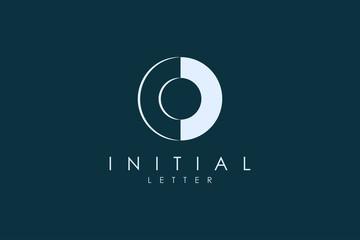 Leinwandbilder - Abstract Initial Letter O Logo. White Shape Circle Line Style isolated on Blue Background. Usable for Business and Branding Logos. Flat Vector Logo Design Template Element.