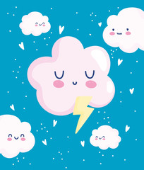 Wall Mural - cloudscape thunderbolt hearts love adorable cartoon decoration