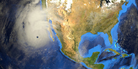 Hurricane shown from Space. Elements of this 3d illustration are furnished by NASA.