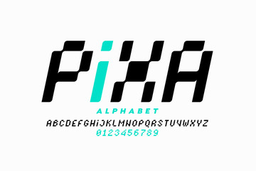 Aufkleber - pixel style font, alphabet letters and numbers