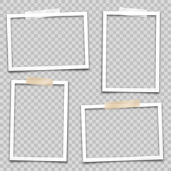 Wall Mural - Realistic empty photo card frame, film set. Retro vintage photograph. Digital snapshot image. Template or mockup for design. Vector illustration.