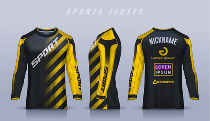 Wall Mural - t-shirt sport design template, Long sleeve soccer jersey mockup for football club. uniform front and back view,Motocross jersey.