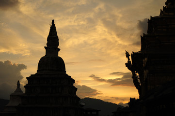 Poster - Stupa in Namo Buddha located in Nepal during the sunset