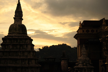 Poster - Stupa in Namo Buddha located in Nepal during the sunset