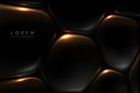 Abstract black bubbles background with gold glow effect