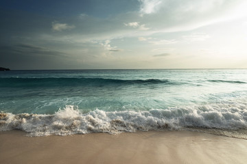 Wall Mural - perfect sunset on seychelles beach