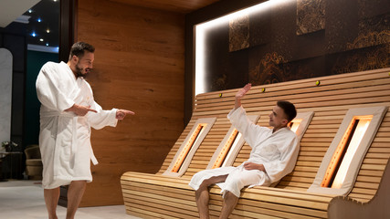 guys are relaxing in the spa 