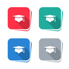 Wall Mural - Graduation cap icon on square button