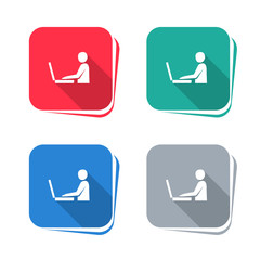 Wall Mural - Person and laptop icon on square button