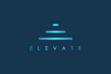 Wall Mural - Abstract Elevate Logo. Blue Geometric Striped Lines Initial Letter E Stairs Symbol isolated on Blue Background. Flat Vector Logo Design Template Element for Business Logos