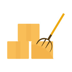 Sticker - agriculture and farming bale of hay and pitchfork flat icon style