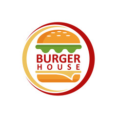 Wall Mural - Burger Logo, Fast food logo, Logo illustration, emblem, label, Burger vintage logo design - business burger logo design