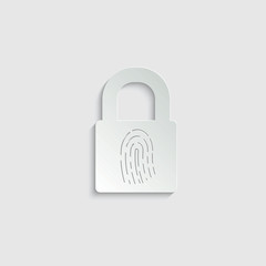 Poster - paper lock icon with Fingerprint  icon. black vector symbol of lock. 