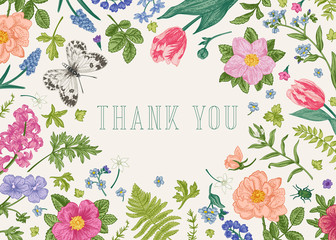 Poster - Thank you card with  flowers.