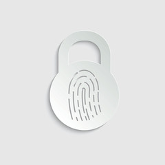 Wall Mural - paper lock icon with Fingerprint  icon. black vector symbol of lock. 
