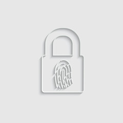 Poster - paper lock icon with Fingerprint  icon. black vector symbol of lock. 