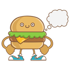 Wall Mural - kawaii smiling cheese hamburger icon cartoon