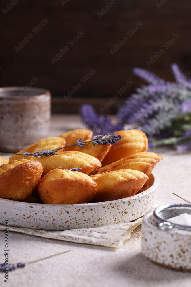 french traditional madeleine biscuits with lavender