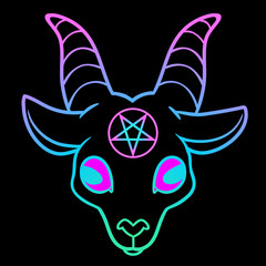 Wall Mural - Cartoon style Satan drawing, goat head with pentagram