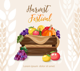 Harvest festival. basket with vegetables and fruits.