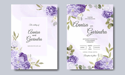 Sticker -  Elegant wedding invitation card with beautiful floral and leaves template Premium Vector