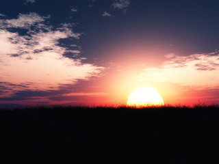 Wall Mural - 3d sunset landscape