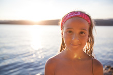 Happy Summer Portrait Of Little Girl On The Beach