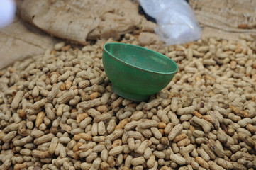 Sticker - Closeup shot of a green bowl on a pile of beans