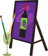 © aleutie - Painting brushes in a wine glass and a painting of a wine bottle on an easel representing a paint and sip party, EPS 8 vector illustration